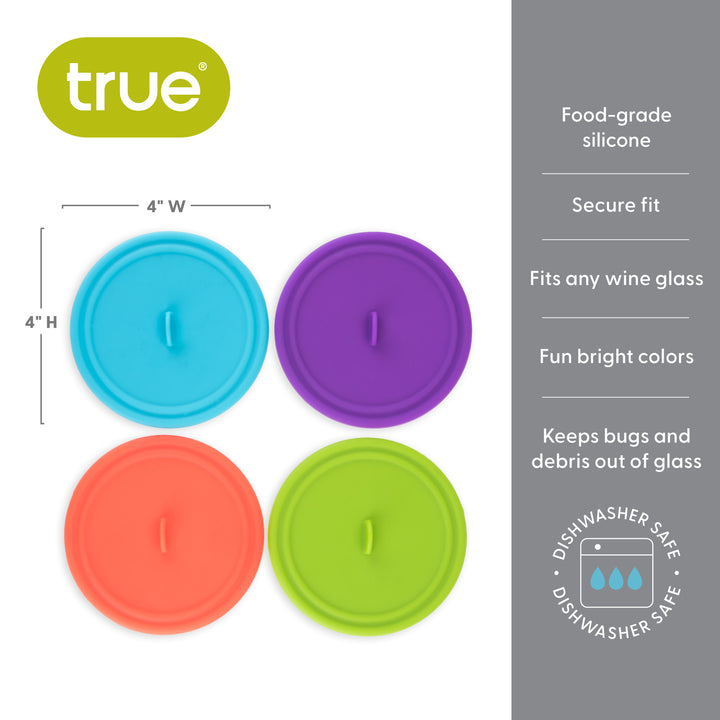 Dome Silicone Wine Glass Cover in Assorted Colors, Set of 4