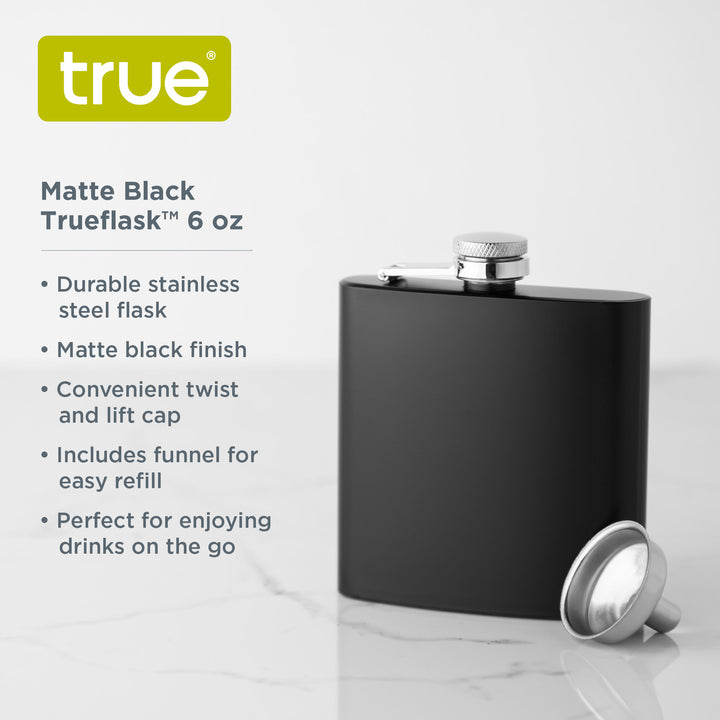 Trueflask 6 oz Stainless Steel Flask in Matte Black