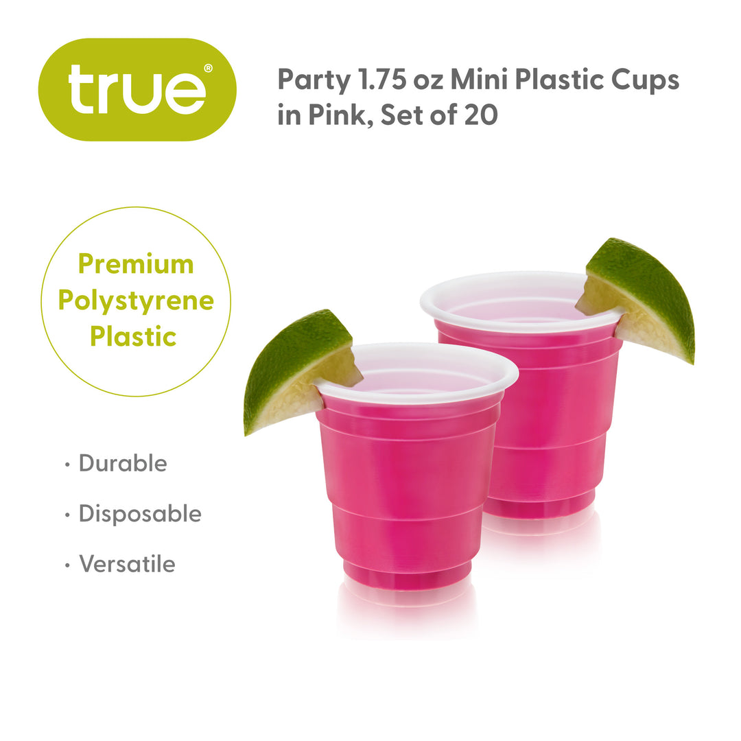 Party 1.75 oz Lil Pinks Mini Plastic Shot Cups, Set of 20