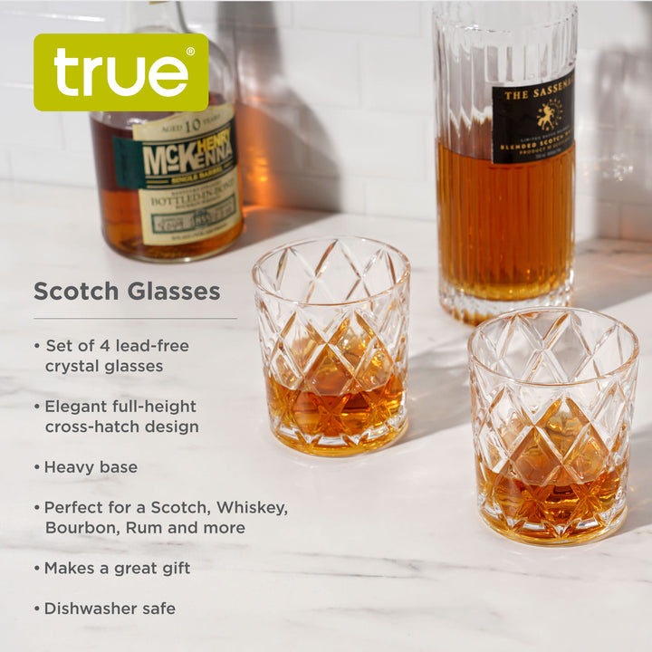 Scotch 11 oz  Diamond Cut Tumbler Glasses, Set of 4