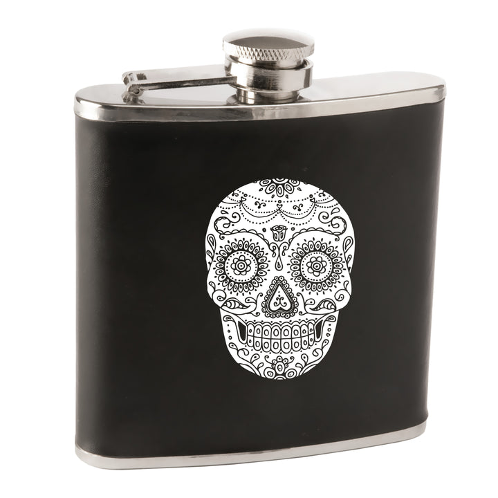 Trueflask 6 oz Soft Touch Dia De Los Muertos Flask in Black