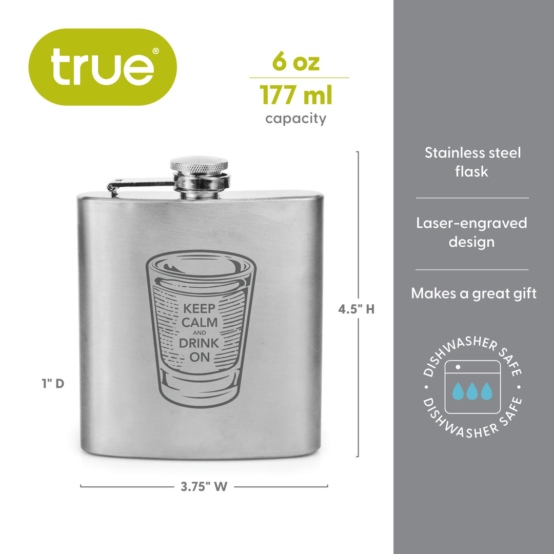 Trueflask 6 oz Stainless Steel Keep Calm & Drink On Flask