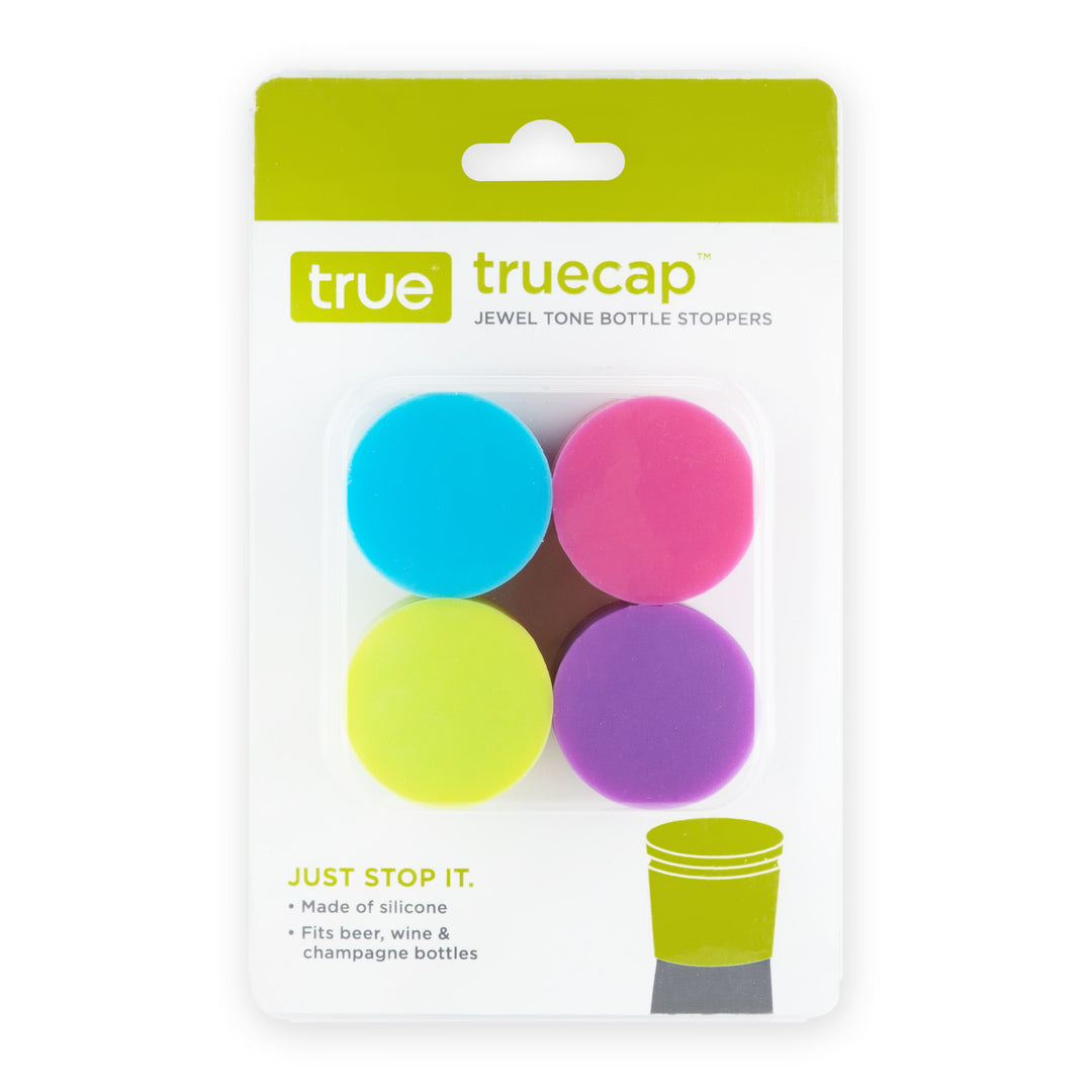 TrueCap Silicone Bottle Stopper in Assorted Jewel Tones, Set of 4