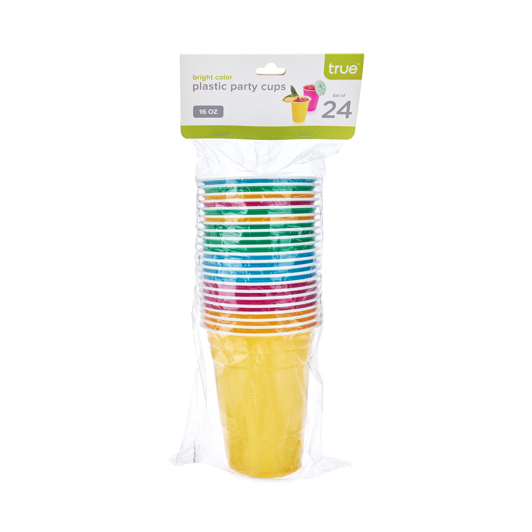 Party 16 oz Plastic Cups in Assorted Neon, Set of 24