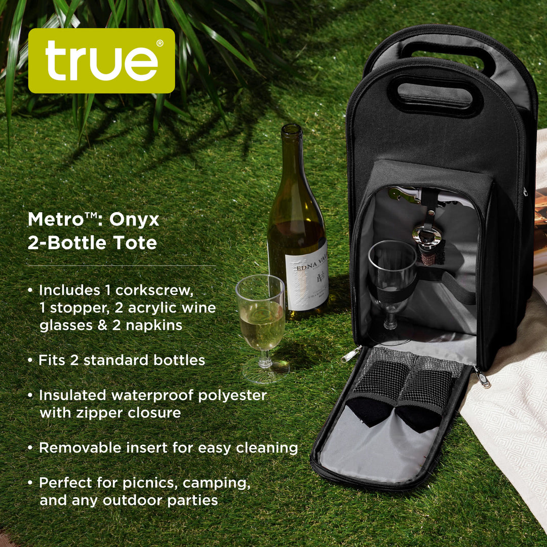 Metro Insulated 2-Bottle Tote Set in Black