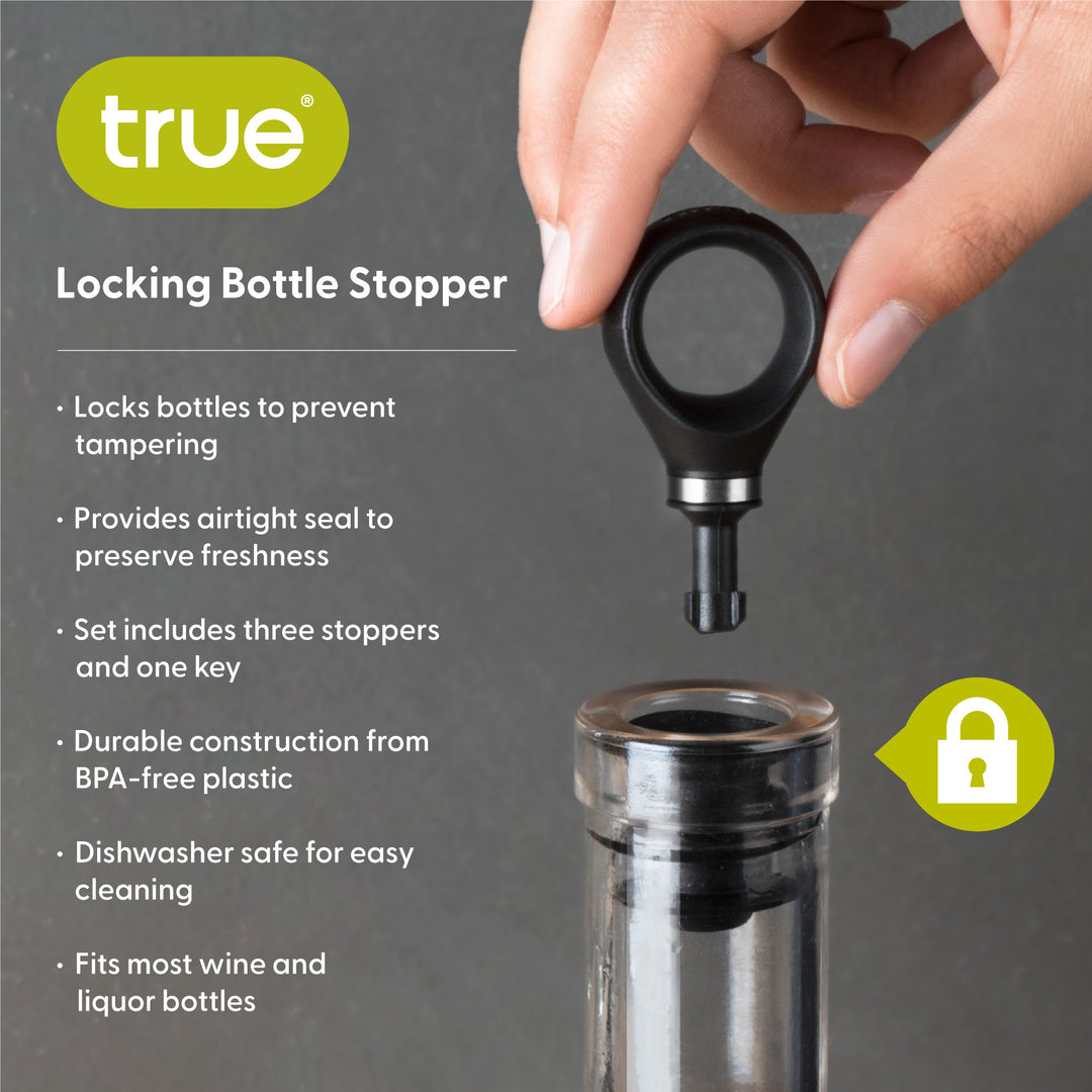 Locking Bottle Stoppers with 1 Key & 3 Stoppers