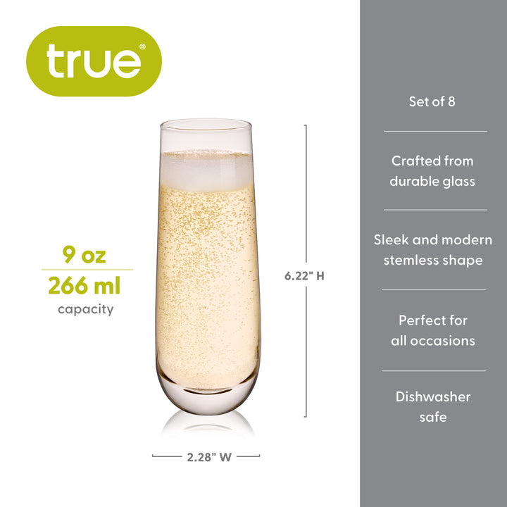 Stemless Champagne Flutes, Set of 8