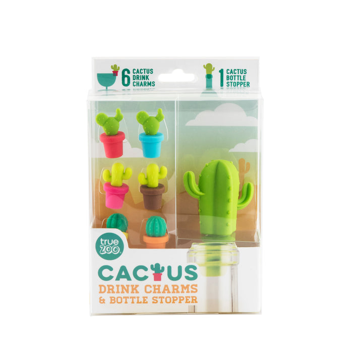 TrueZoo Cactus Silicone Bottle Stopper & Drink Marker Set