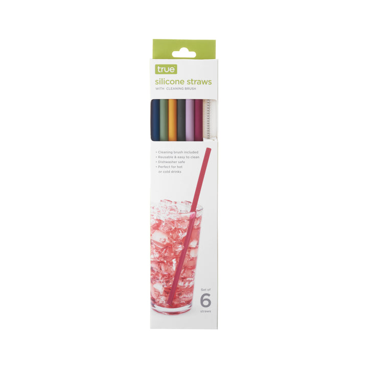 Silicone Straws with Cleaning Brush in Assorted Colors, Set of 6