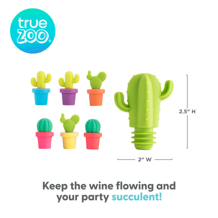 TrueZoo Cactus Silicone Bottle Stopper & Drink Marker Set