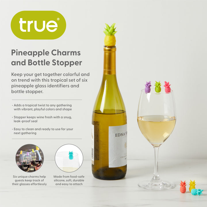 Tropic Silicone Wine Charms & Bottle Stopper, Set of 7