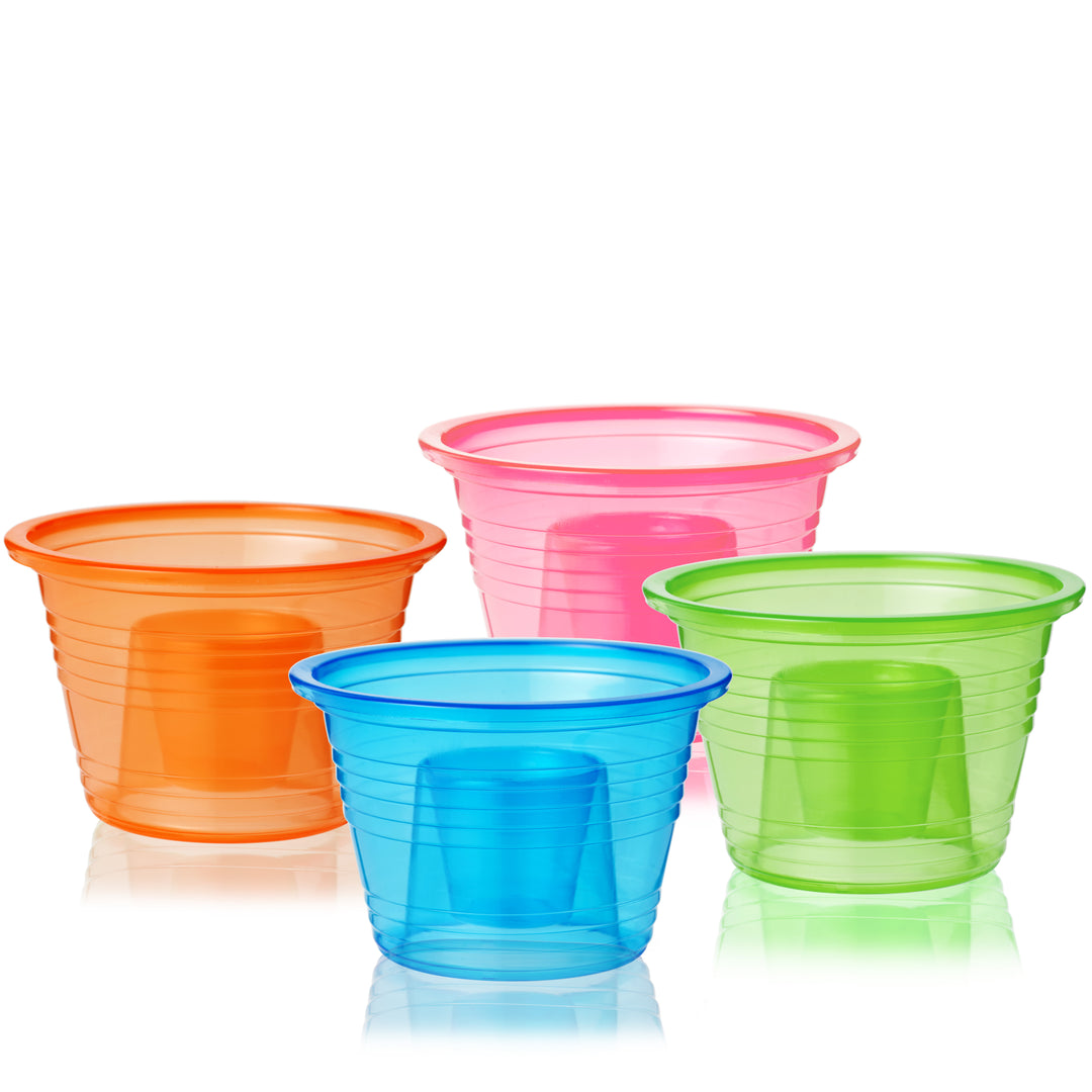 Party 4 oz Plastic Bomber Cups in Assorted Neon, Set of 20