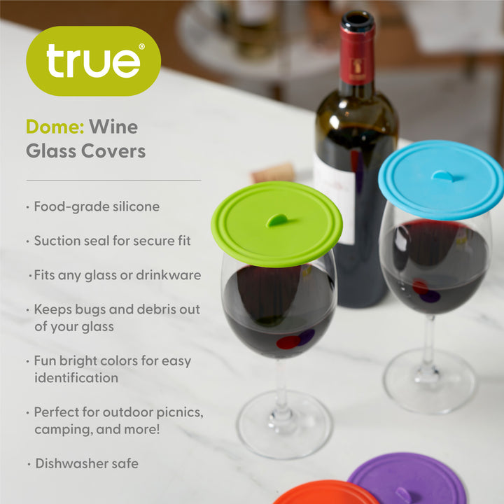 Dome Silicone Wine Glass Cover in Assorted Colors, Set of 4