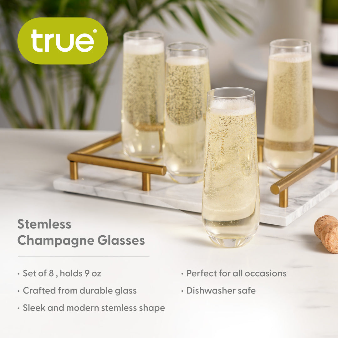 Stemless Champagne Flutes, Set of 8