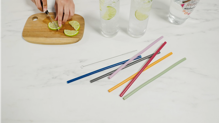 Silicone Straws with Cleaning Brush in Assorted Colors, Set of 6