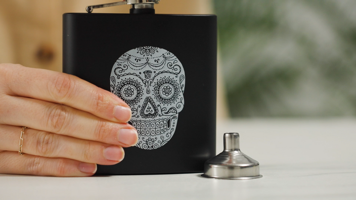 Trueflask 6 oz Soft Touch Dia De Los Muertos Flask in Black