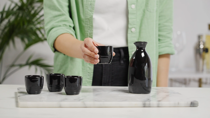 Moga 5-Piece Porcelain Sake Set in Black