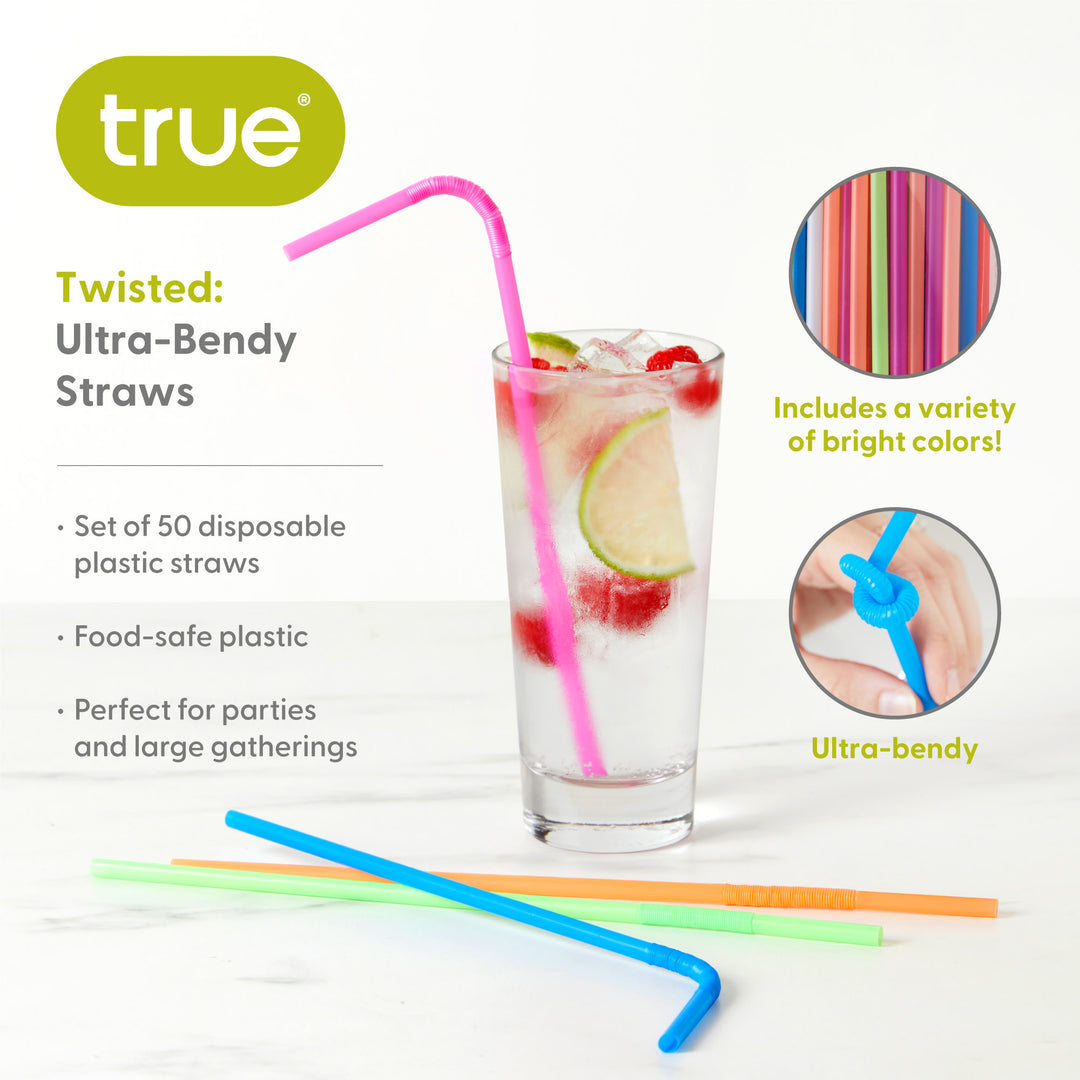 Party Twisted Ultra-Bendy Straws in Assorted Neon, Set of 50