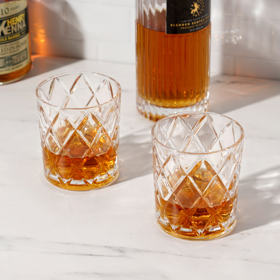 Scotch 11 oz  Diamond Cut Tumbler Glasses, Set of 4