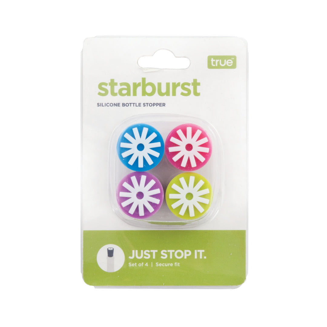 Starburst Silicone Bottle Stopper in Assorted Brights, Set of 4