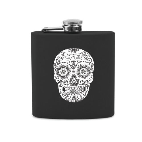 Trueflask 6 oz Soft Touch Dia De Los Muertos Flask in Black