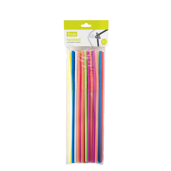 Party Twisted Ultra-Bendy Straws in Assorted Neon, Set of 50