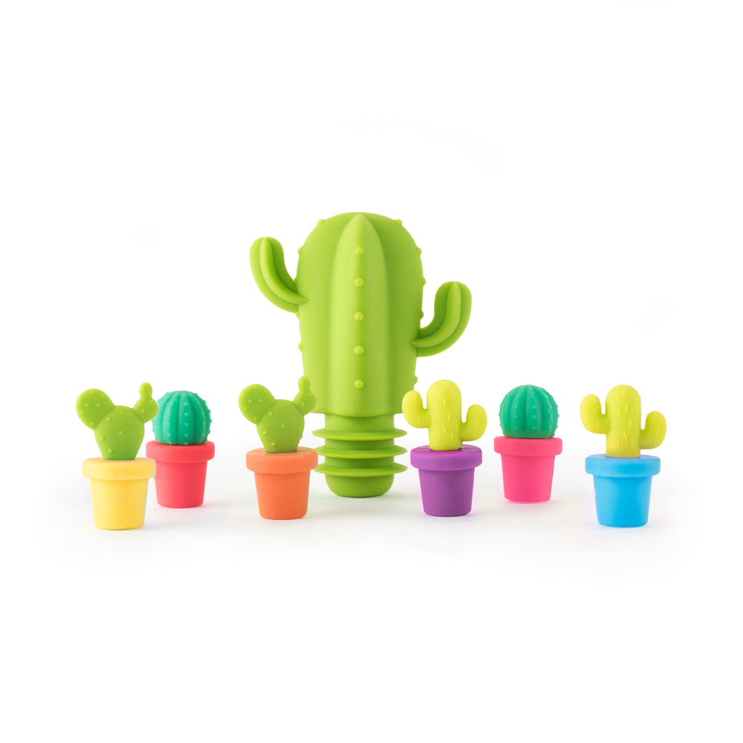 TrueZoo Cactus Silicone Bottle Stopper & Drink Marker Set