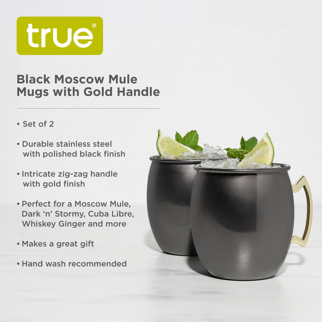 Moscow Mule 16 oz Stainless Steel Mugs in Black & Gold, Set of 2