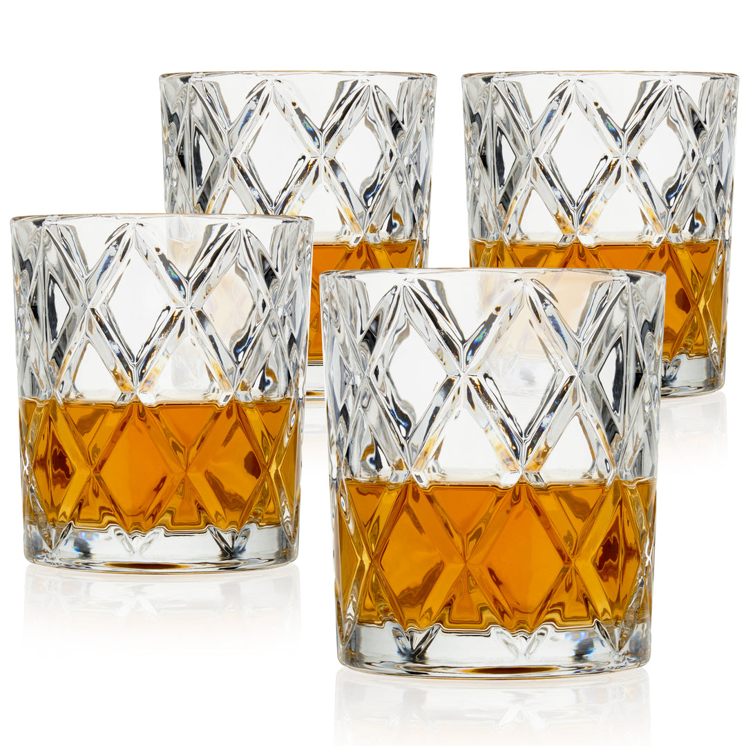 Scotch 11 oz  Diamond Cut Tumbler Glasses, Set of 4