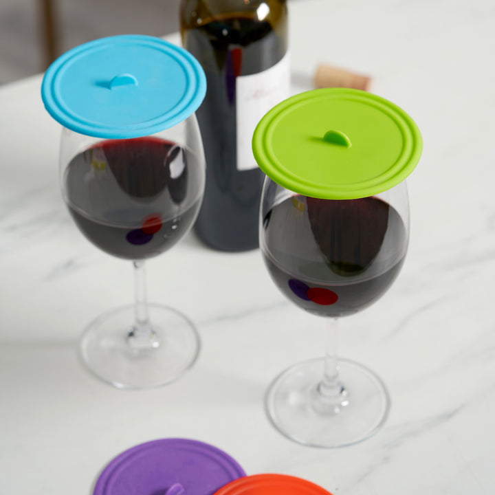 Dome Silicone Wine Glass Cover in Assorted Colors, Set of 4