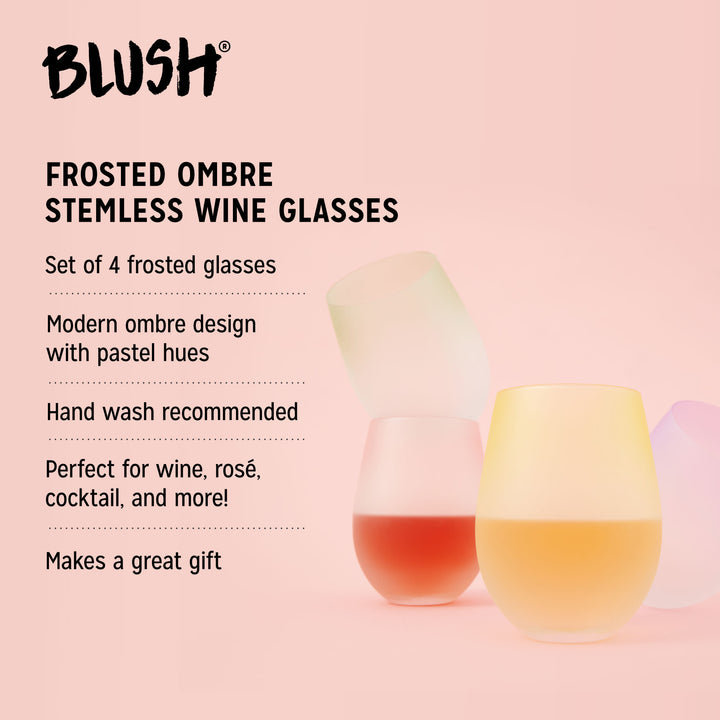 Frosted Ombre Stemless Wine Tumbler in Assorted Colors, Set of 4